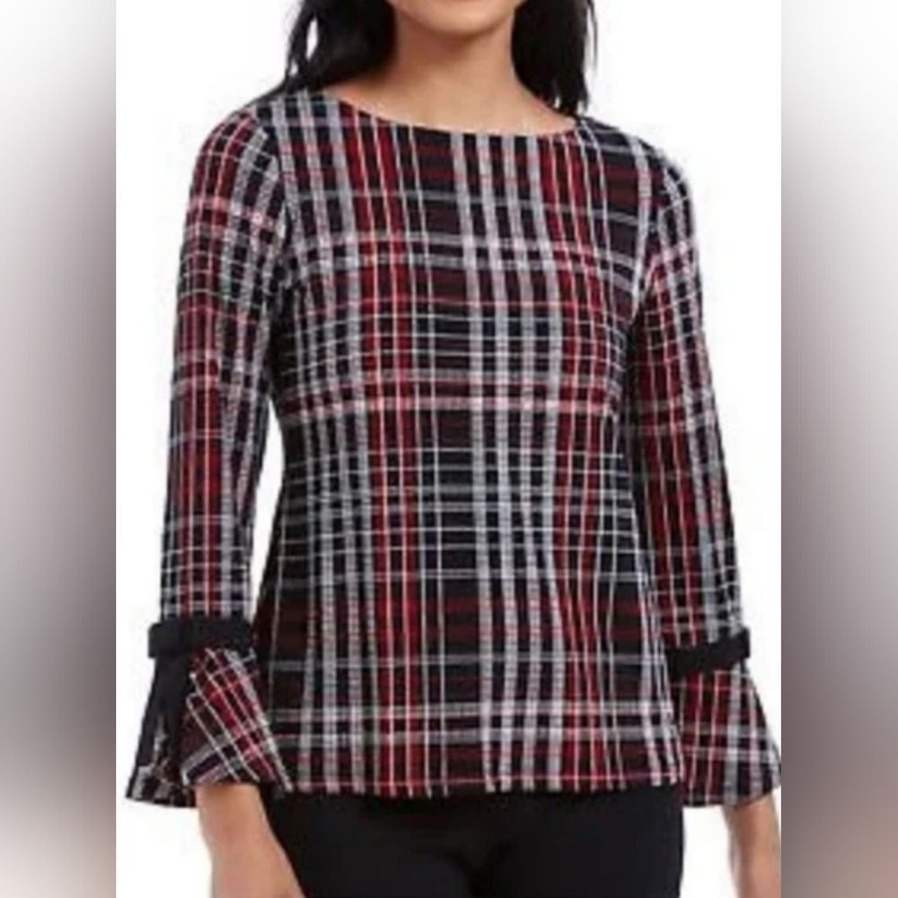Charter Club Black and Red Bell‎ Sleeve Blouse